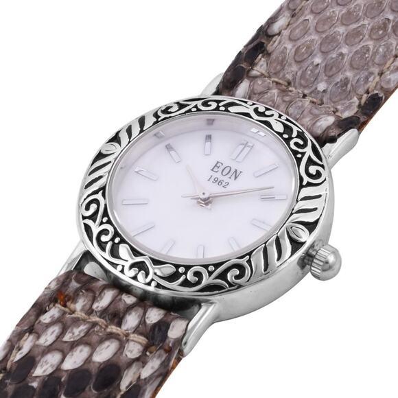 Sterling Silver Watch with Python Leather Strap - Picture 3 of 5
